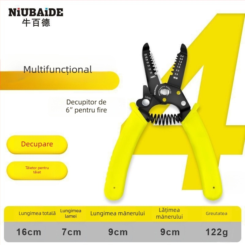 Clește pentru cabluri, stil german, cu nas diagonal, calitate industrială, economisind efort pentru electrician (diametrul de tăiere 4.6 mm)