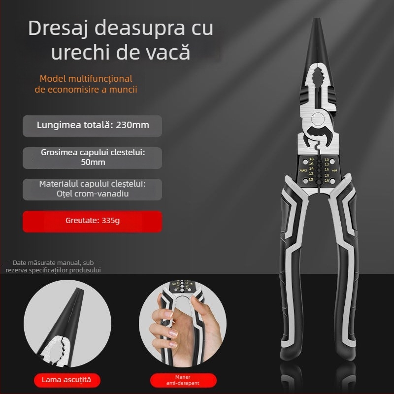 Clește pentru cabluri, stil german, cu nas diagonal, calitate industrială, economisind efort pentru electrician (diametrul de tăiere 4.6 mm)