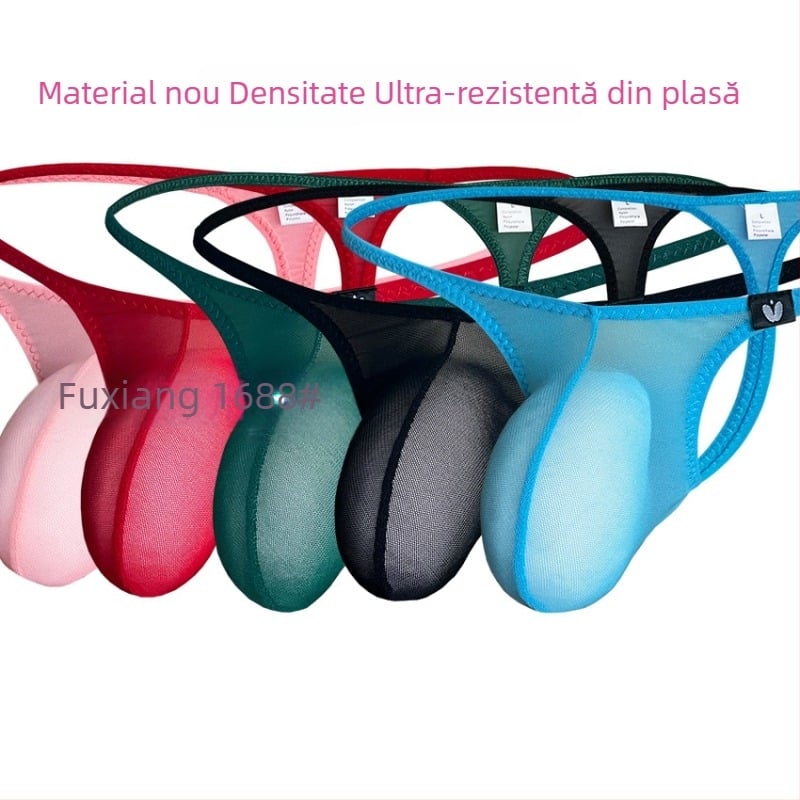 Chiloți thong pentru bărbați, din plasă respirabilă, cu buzunar din Spandex (50–70%), talie joasă