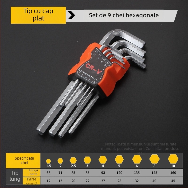 Tianhu Set chei Allen cu cap ball-end, 9 piese, Hex socket, oțel 45#