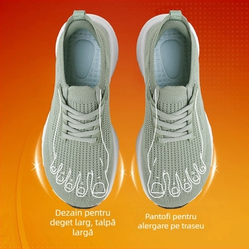 Pantofi sport unisex cu degete late – Flyknit, talpă antiderapantă, închidere cu șireturi, susținere a arcului, căptușeală respirabilă