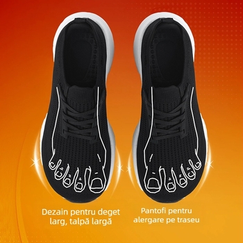 Pantofi sport unisex cu degete late – Flyknit, talpă antiderapantă, închidere cu șireturi, susținere a arcului, căptușeală respirabilă