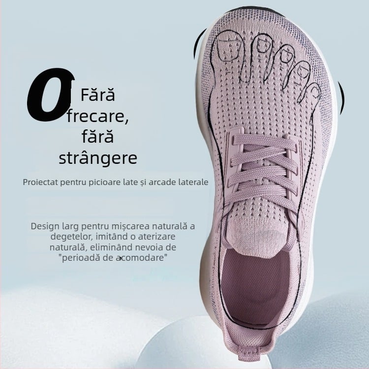 Pantofi sport unisex cu degete late – Flyknit, talpă antiderapantă, închidere cu șireturi, susținere a arcului, căptușeală respirabilă