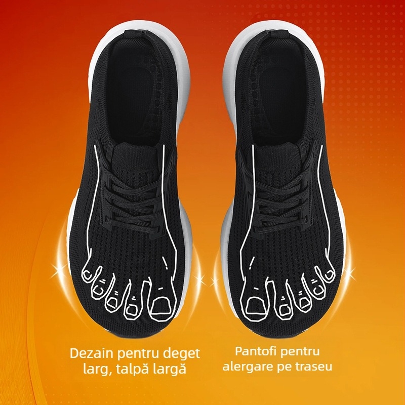 Pantofi sport unisex cu degete late – Flyknit, talpă antiderapantă, închidere cu șireturi, susținere a arcului, căptușeală respirabilă