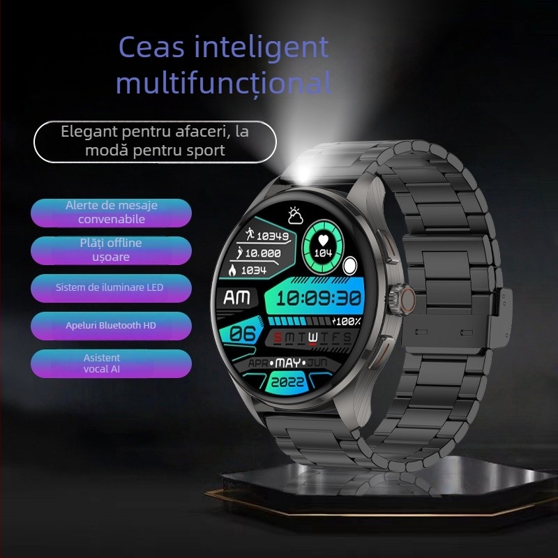 Ceas inteligent cu ecran AMOLED, convorbiri Bluetooth, monitorizare ritm cardiac, tensiune arterială și saturație de oxigen