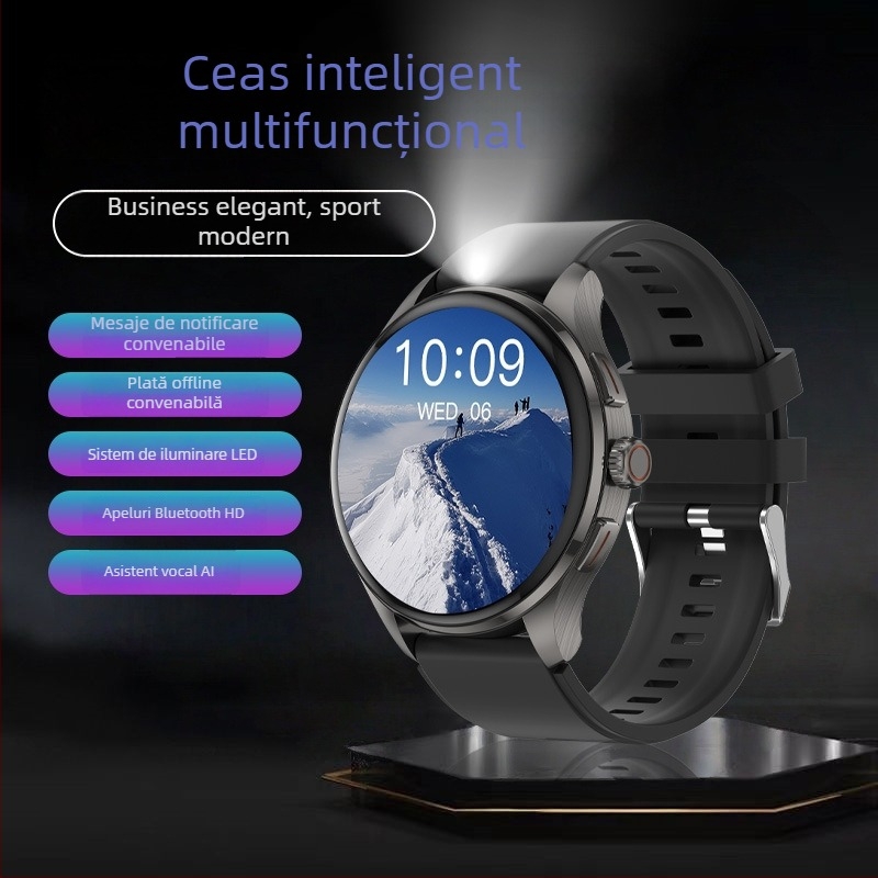 Ceas inteligent cu ecran AMOLED, convorbiri Bluetooth, monitorizare ritm cardiac, tensiune arterială și saturație de oxigen