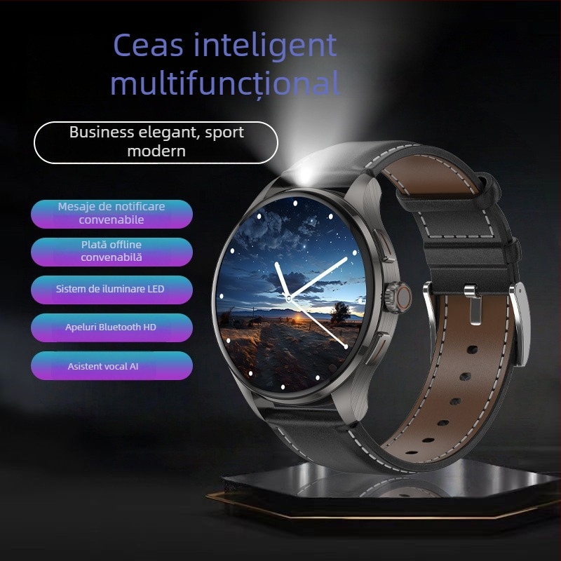 Ceas inteligent cu ecran AMOLED, convorbiri Bluetooth, monitorizare ritm cardiac, tensiune arterială și saturație de oxigen