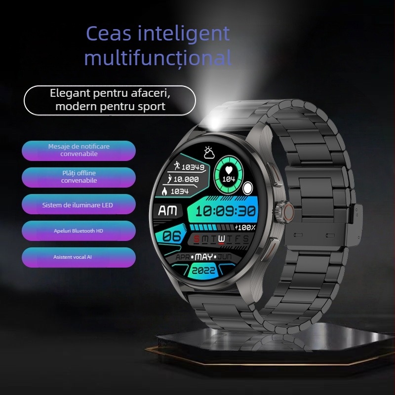 Ceas inteligent cu ecran AMOLED, convorbiri Bluetooth, monitorizare ritm cardiac, tensiune arterială și saturație de oxigen