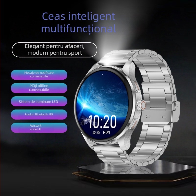 Ceas inteligent cu ecran AMOLED, convorbiri Bluetooth, monitorizare ritm cardiac, tensiune arterială și saturație de oxigen