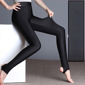 Colanți cu talie înaltă din Ice Silk, design stirrup, slim, lungime 3/4, pentru femei din Nylon