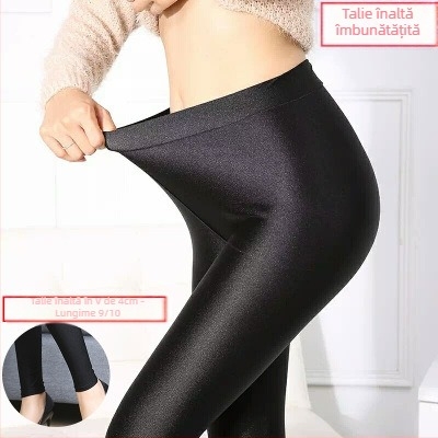 Colanți cu talie înaltă din Ice Silk, design stirrup, slim, lungime 3/4, pentru femei din Nylon