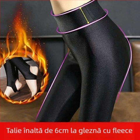Colanți cu talie înaltă din Ice Silk, design stirrup, slim, lungime 3/4, pentru femei din Nylon