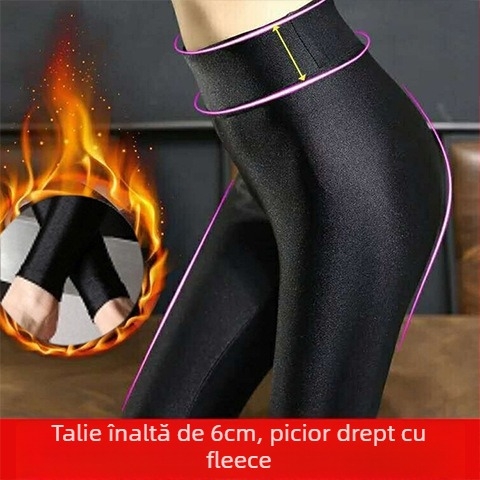Colanți cu talie înaltă din Ice Silk, design stirrup, slim, lungime 3/4, pentru femei din Nylon