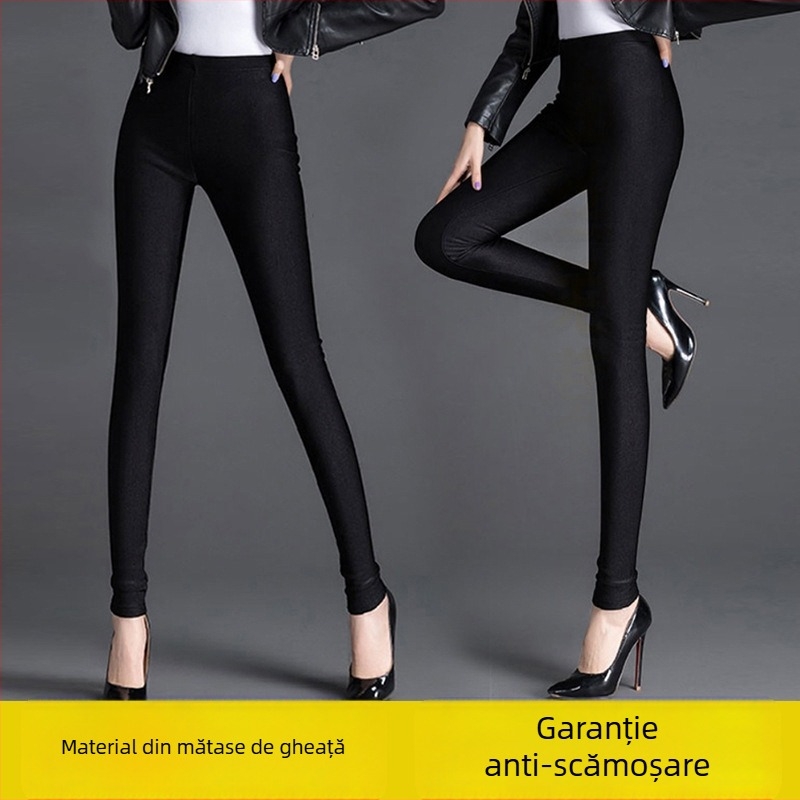 Colanți cu talie înaltă din Ice Silk, design stirrup, slim, lungime 3/4, pentru femei din Nylon