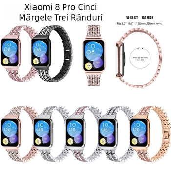 Bratara din aliaj metalic pentru ceasuri inteligente, compatibilă cu Xiaomi 8/9 Pro și Redmi 4/5, design cu cinci mărgele în trei rânduri, lățime 20 mm, greutate 50 g