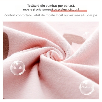 Set de lenjerie termică din bumbac 100% pentru toamnă — top pulover cu guler rotund și pantaloni, unic strat, greutate medie, 95–100% bumbac, pentru adolescente