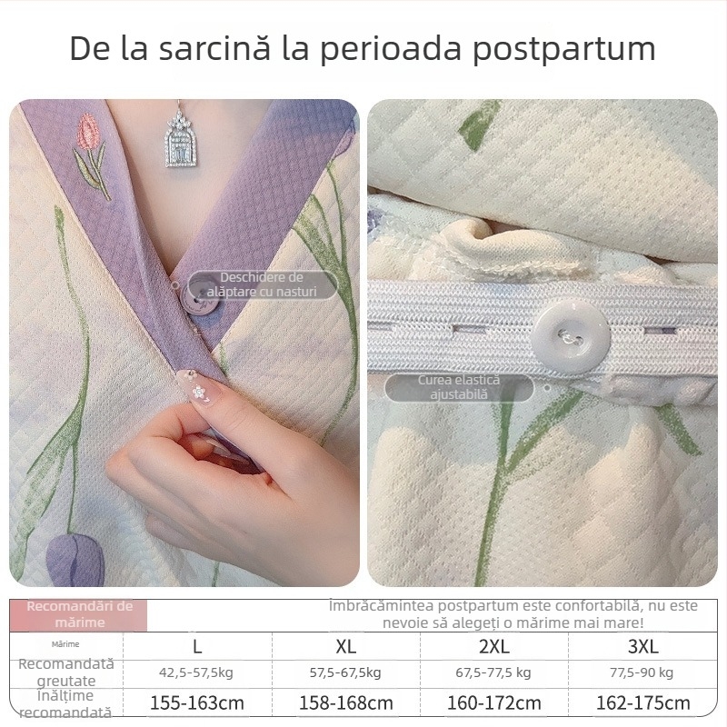 Set pijamale maternitate pentru alăptare din bumbac, decolteu în V, mâneci lungi, pantaloni, toamnă-iarnă, 90–95% bumbac