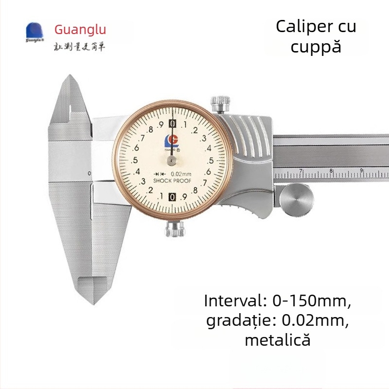 Guilin Guanglu Caliper cu cadran, cu două sensuri, rezistent la șocuri, cu ceas, precizie înaltă, 0-300mm