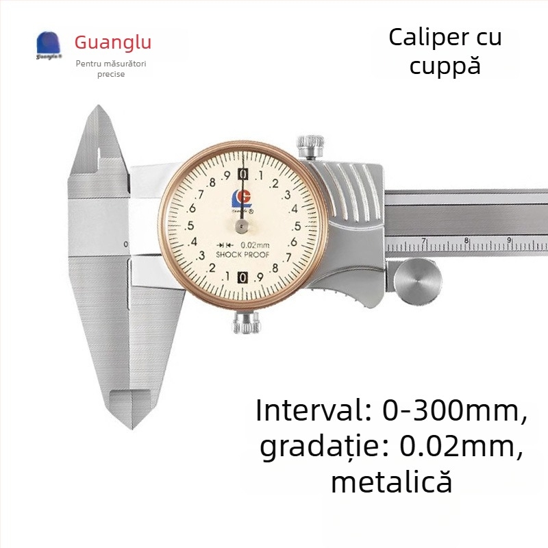 Guilin Guanglu Caliper cu cadran, cu două sensuri, rezistent la șocuri, cu ceas, precizie înaltă, 0-300mm