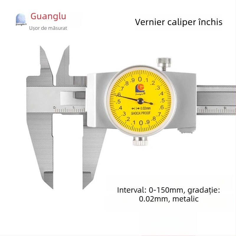 Guilin Guanglu Caliper cu cadran, cu două sensuri, rezistent la șocuri, cu ceas, precizie înaltă, 0-300mm