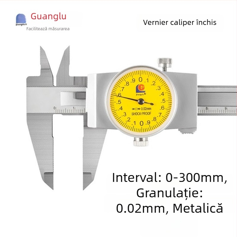 Guilin Guanglu Caliper cu cadran, cu două sensuri, rezistent la șocuri, cu ceas, precizie înaltă, 0-300mm