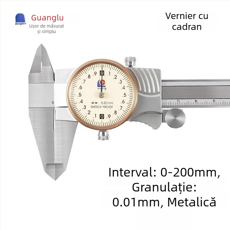 Guilin Guanglu Caliper cu cadran, cu două sensuri, rezistent la șocuri, cu ceas, precizie înaltă, 0-300mm
