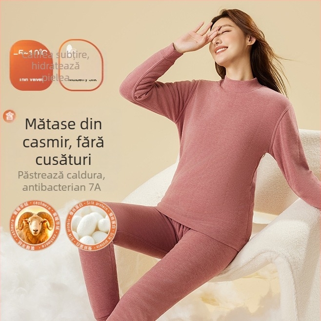 Set termic din fleece, căptușit, fără cusături, țesătură poliesterică extra groasă 301–350 g/m², guler rotund, mâneci lungi și pantaloni, unisex, pentru tineri 18–40 ani