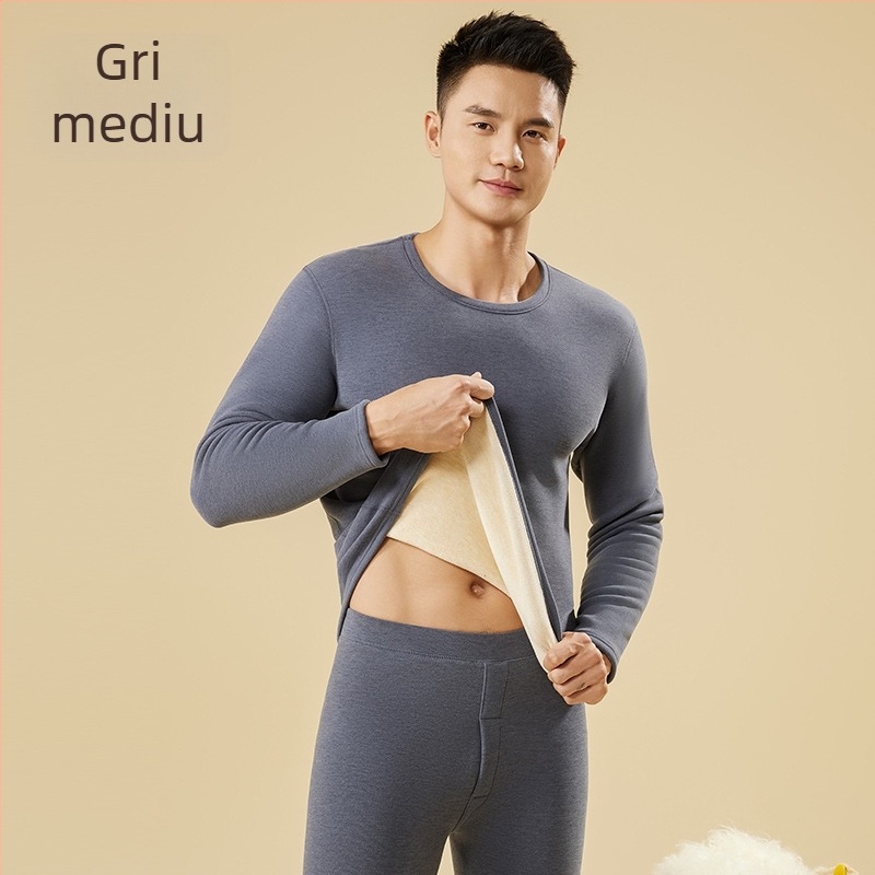 Set termic din fleece, căptușit, fără cusături, țesătură poliesterică extra groasă 301–350 g/m², guler rotund, mâneci lungi și pantaloni, unisex, pentru tineri 18–40 ani