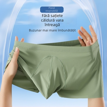 Boxeri pentru bărbați respirabili din ice silk cu plasă, talie medie, țesătură nylon
