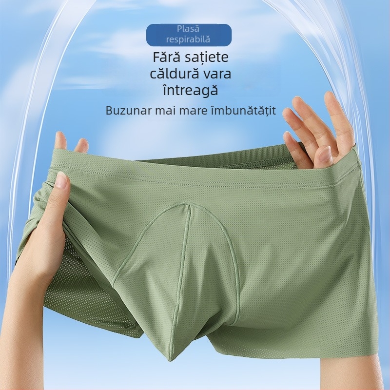 Boxeri pentru bărbați respirabili din ice silk cu plasă, talie medie, țesătură nylon