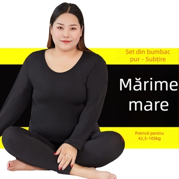 Set termic pentru femei din bumbac, respirabil, ușor, croială liberă, top pulover cu guler rotund și pantaloni