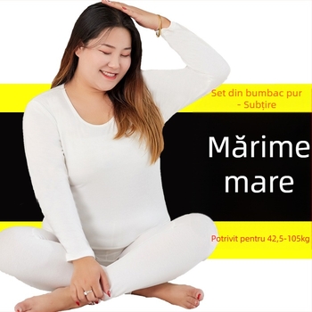 Set termic pentru femei din bumbac, respirabil, ușor, croială liberă, top pulover cu guler rotund și pantaloni