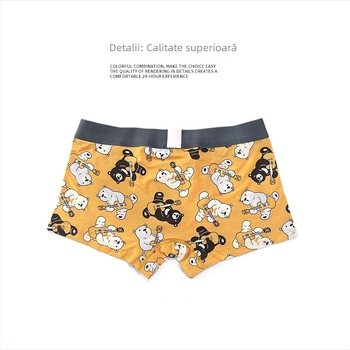 Boxeri din bumbac pentru cuplu, imprimeu desen animat, talie medie, respirabili, căptușeală din modal