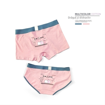 Boxeri din bumbac pentru cuplu, imprimeu desen animat, talie medie, respirabili, căptușeală din modal