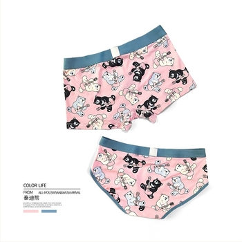 Boxeri din bumbac pentru cuplu, imprimeu desen animat, talie medie, respirabili, căptușeală din modal