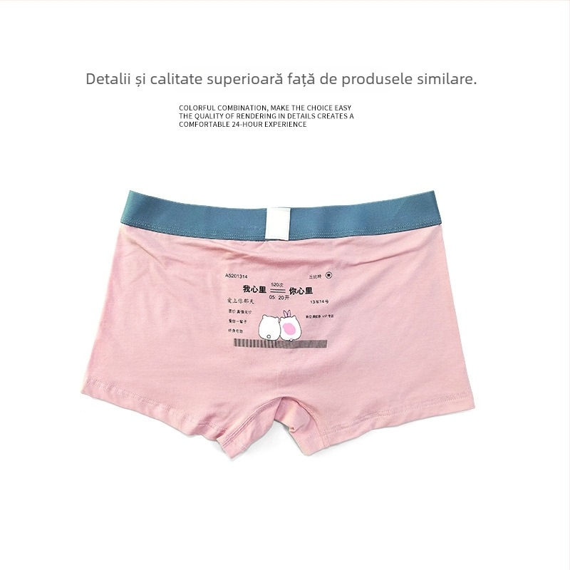 Boxeri din bumbac pentru cuplu, imprimeu desen animat, talie medie, respirabili, căptușeală din modal