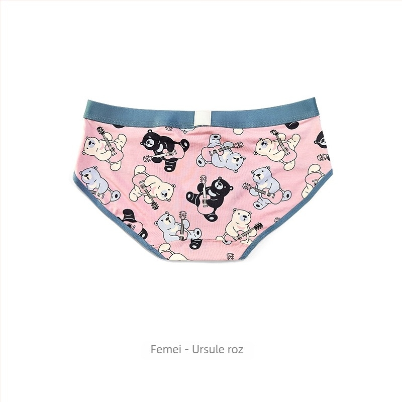 Boxeri din bumbac pentru cuplu, imprimeu desen animat, talie medie, respirabili, căptușeală din modal