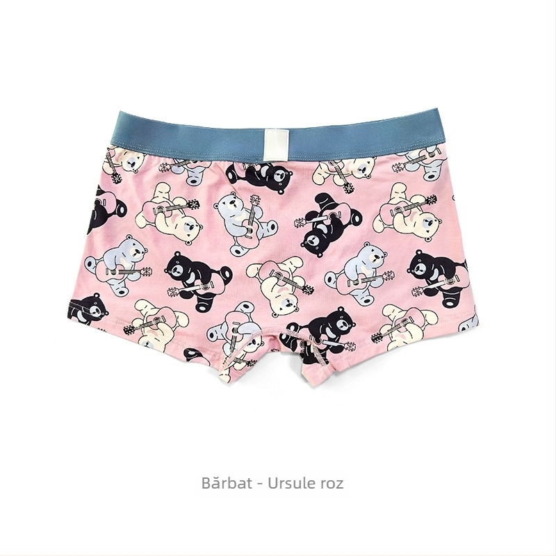 Boxeri din bumbac pentru cuplu, imprimeu desen animat, talie medie, respirabili, căptușeală din modal