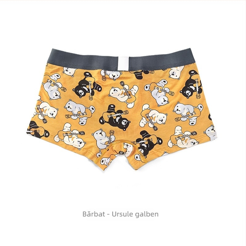 Boxeri din bumbac pentru cuplu, imprimeu desen animat, talie medie, respirabili, căptușeală din modal