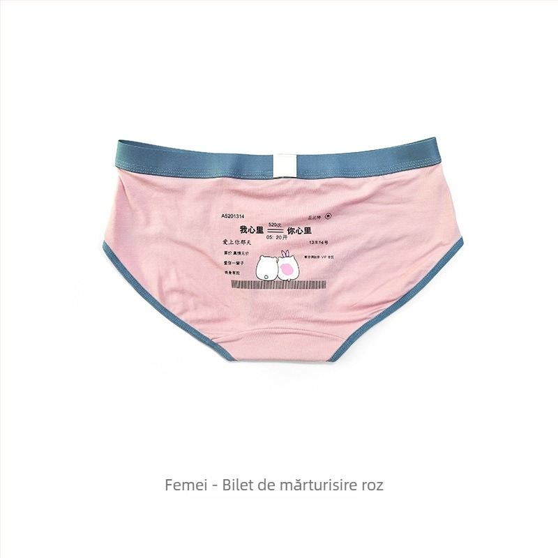 Boxeri din bumbac pentru cuplu, imprimeu desen animat, talie medie, respirabili, căptușeală din modal