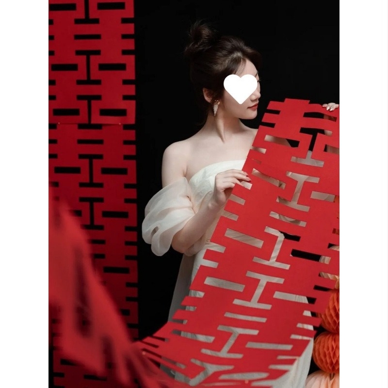 Decorațiune de nuntă cu simbolul Fericirii Duble pe placă KT, lipici inclus, recuzită foto pentru mireasă și fundalul camerei de nuntă.