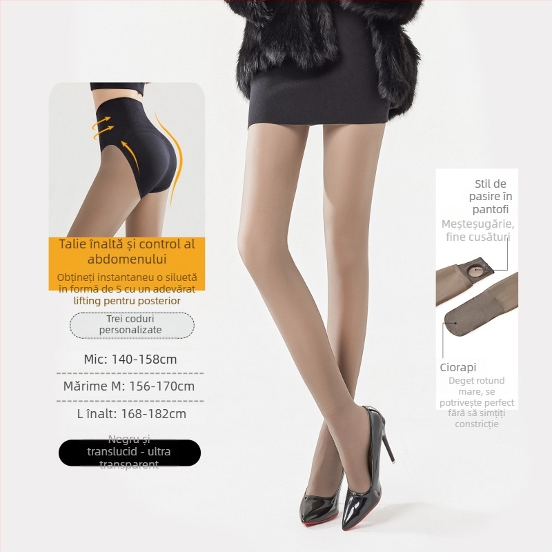 Colanți pentru femei din nylon – ridicare și modelare, uni, căptuțiți cu fleece, lungime integrală