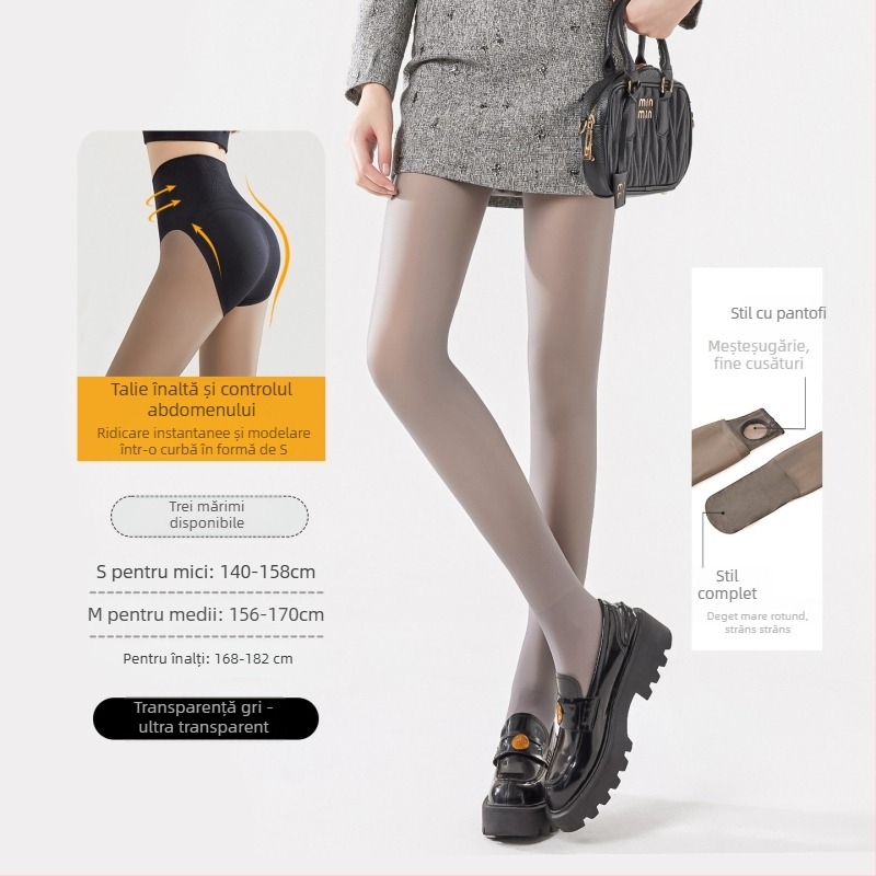 Colanți pentru femei din nylon – ridicare și modelare, uni, căptuțiți cu fleece, lungime integrală