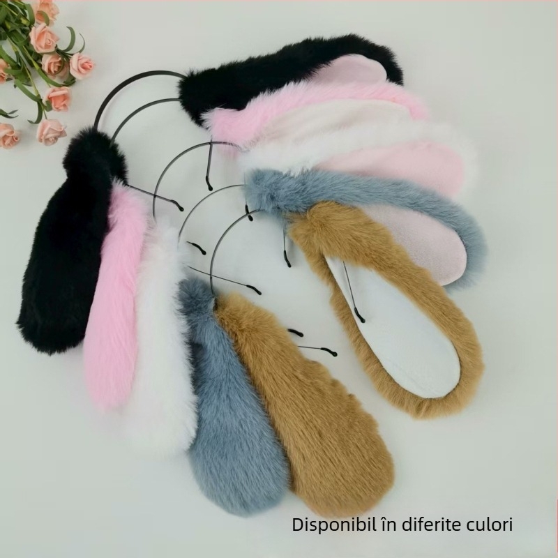 Bandă de păr din pluș pentru cosplay cu urechi de iepure atârnate și design de urechi de câine — Cod 005, pentru copii, Primăvara 2025