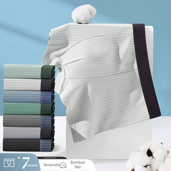 Boxeri bărbați din bumbac, respirabili, talie medie, culoare uni, căptușeală la crac din viscose