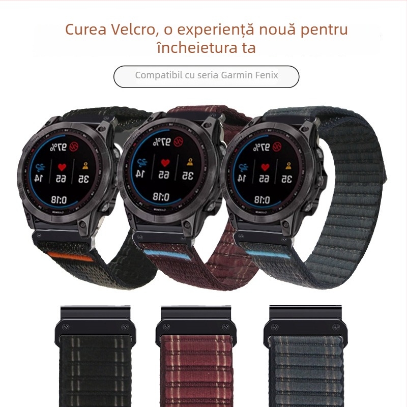 Brățară Garmin din nylon pentru Fenix 8/E – închidere Velcro, eliberare rapidă