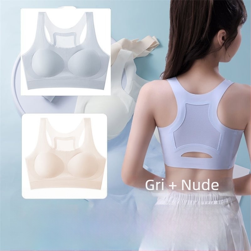 Sutien sport pentru femei, material ice silk, material principal: mătase, conținut de mătase sub 30%, model cu potrivire în culoare, stil Royal Sister Wind