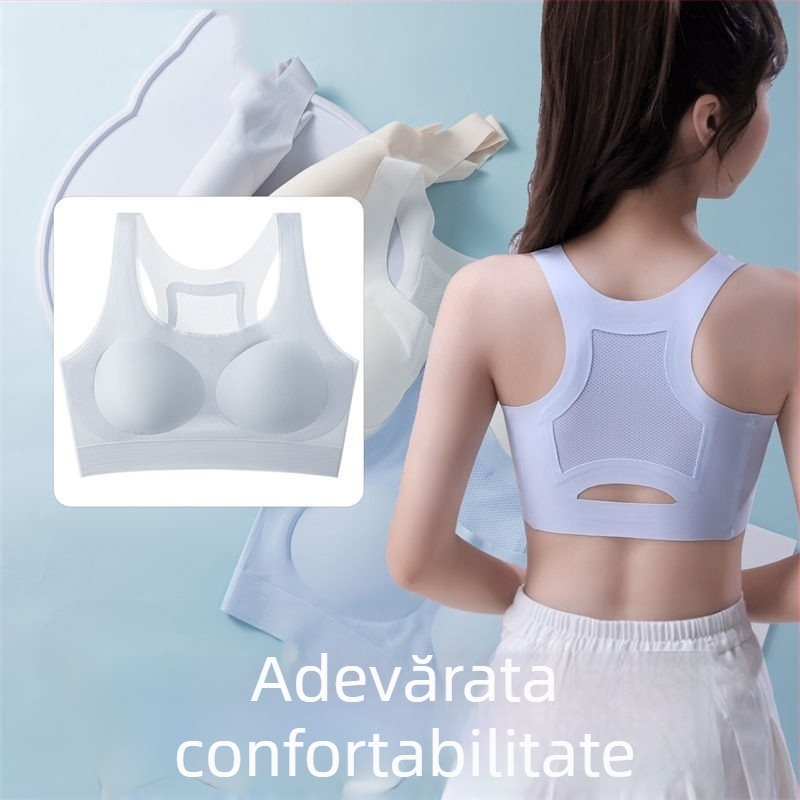 Sutien sport pentru femei, material ice silk, material principal: mătase, conținut de mătase sub 30%, model cu potrivire în culoare, stil Royal Sister Wind