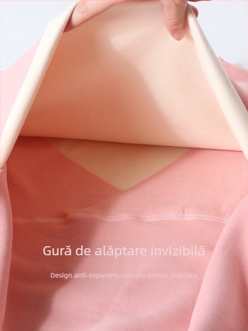 Set matern din poliester cu interior fleece, guler mediu-înalt, top și pantaloni pentru toamnă, pentru alăptare și postpartum