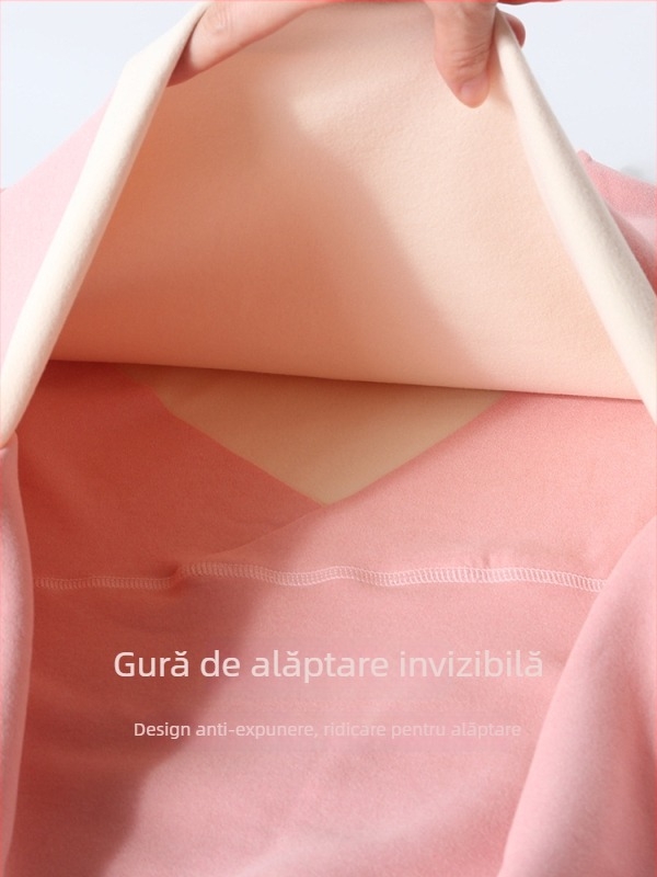 Set matern din poliester cu interior fleece, guler mediu-înalt, top și pantaloni pentru toamnă, pentru alăptare și postpartum